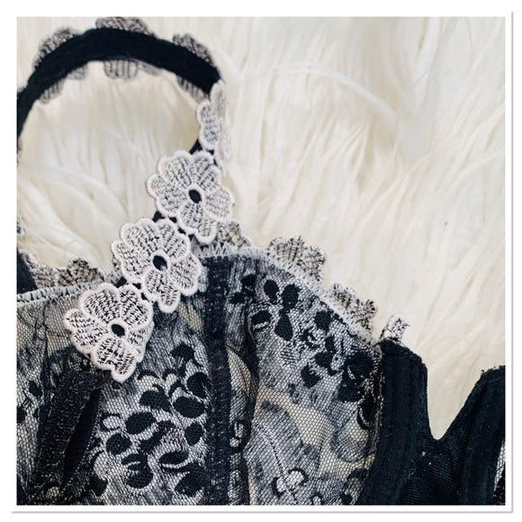 Aubade Paris Underwire Cup Bra Floral Lace Black White Size 32C - Picture 5 of 11